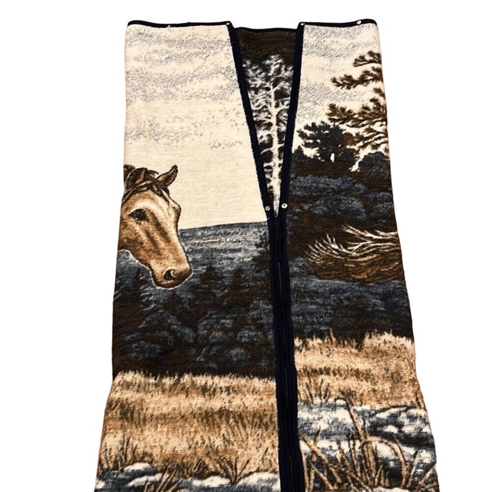 VTG Biederlack Western Blanket Horse Zipper Snaps Reversible Cuddle Wrap USA - Picture 4 of 5